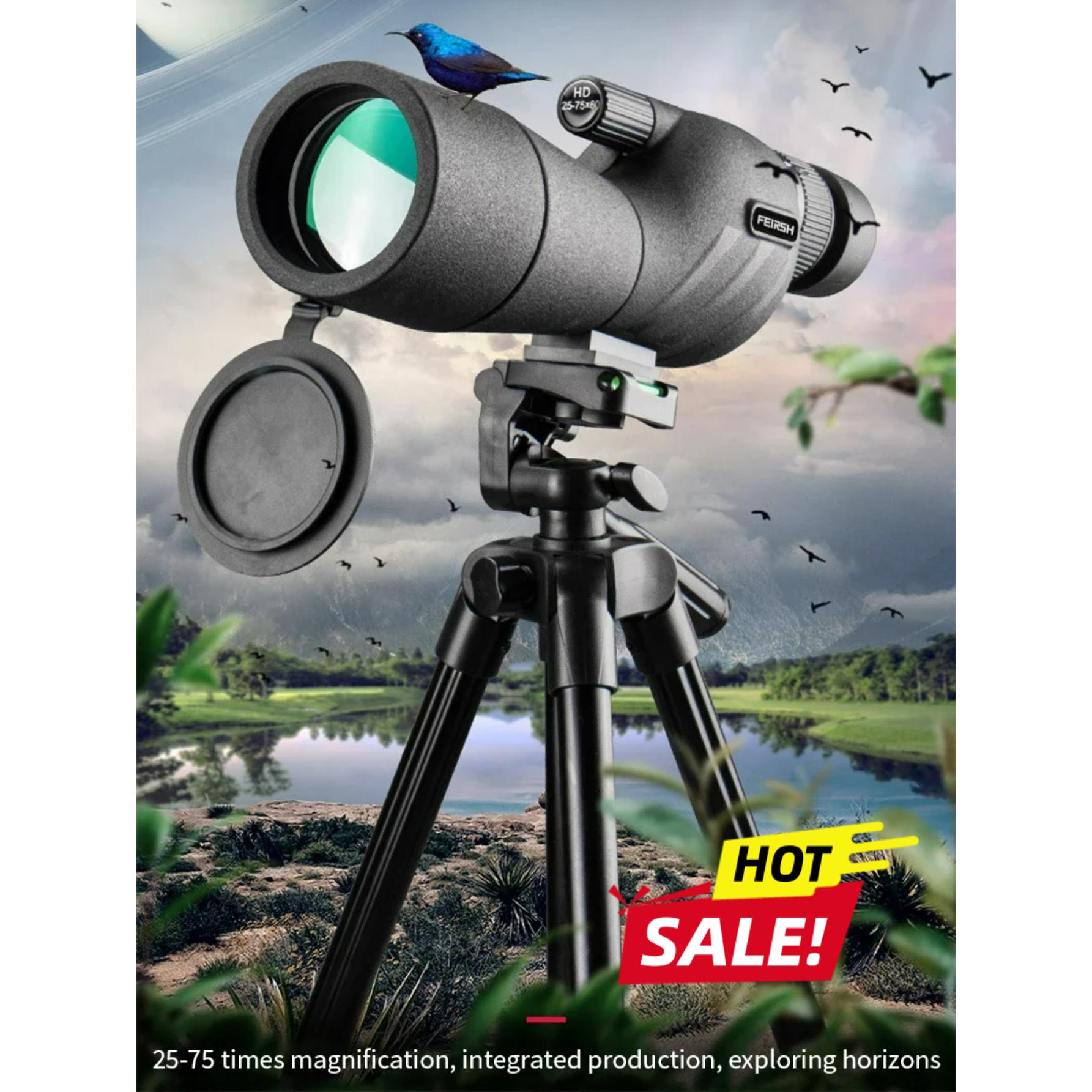 HD Spotting Scope Powerful Monocular Zoom Telescope Prism Waterproof for Birdwatching Target Shooting Camping 25-75x60