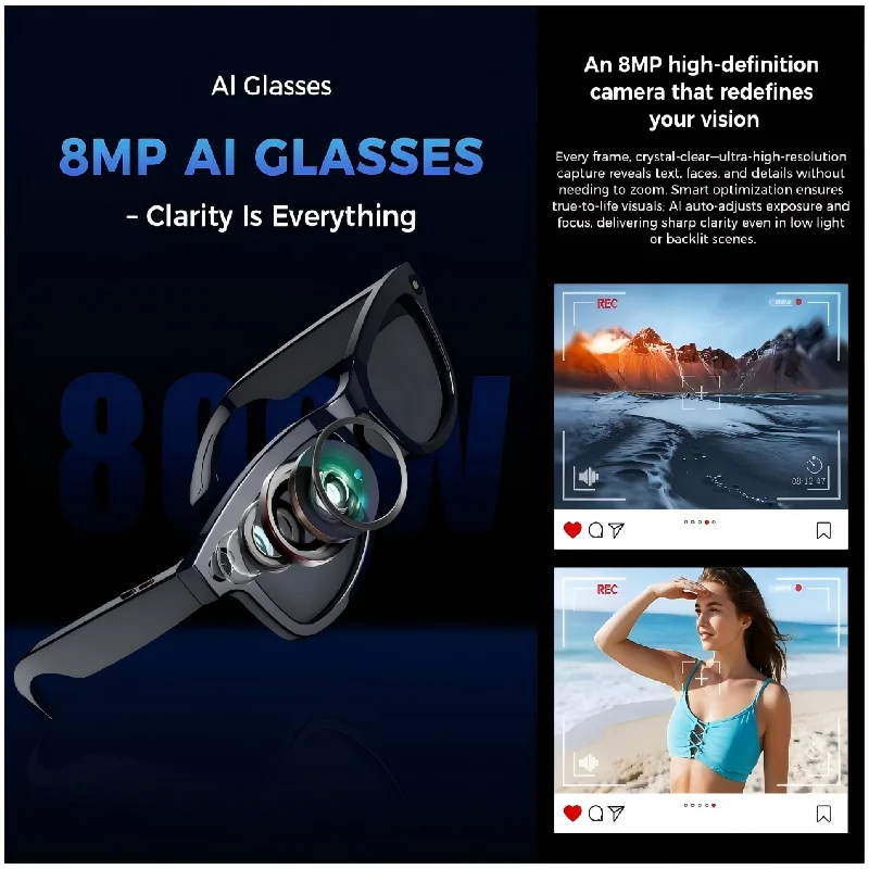 Ai Smart Glasses With 800w Pixel Sony Camera For HD1080P Photography Video Sound Record Calls ChatGPT Translation Sunglasses