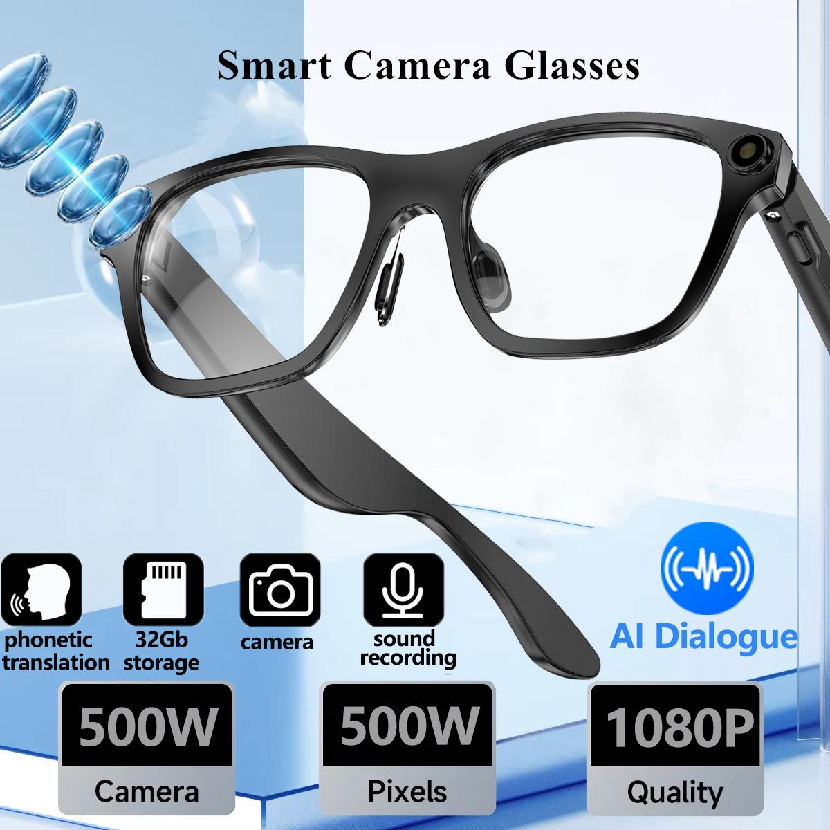 AI Smart Glasses 1080P HD Camera Video Recording Real-time Translation Bluetooth Call Glasses Voice WIFI Transfer Photo Eyeglass Device Phone Vr Wearable Magnetic Chargeable Anti-Blue Light - Image 2