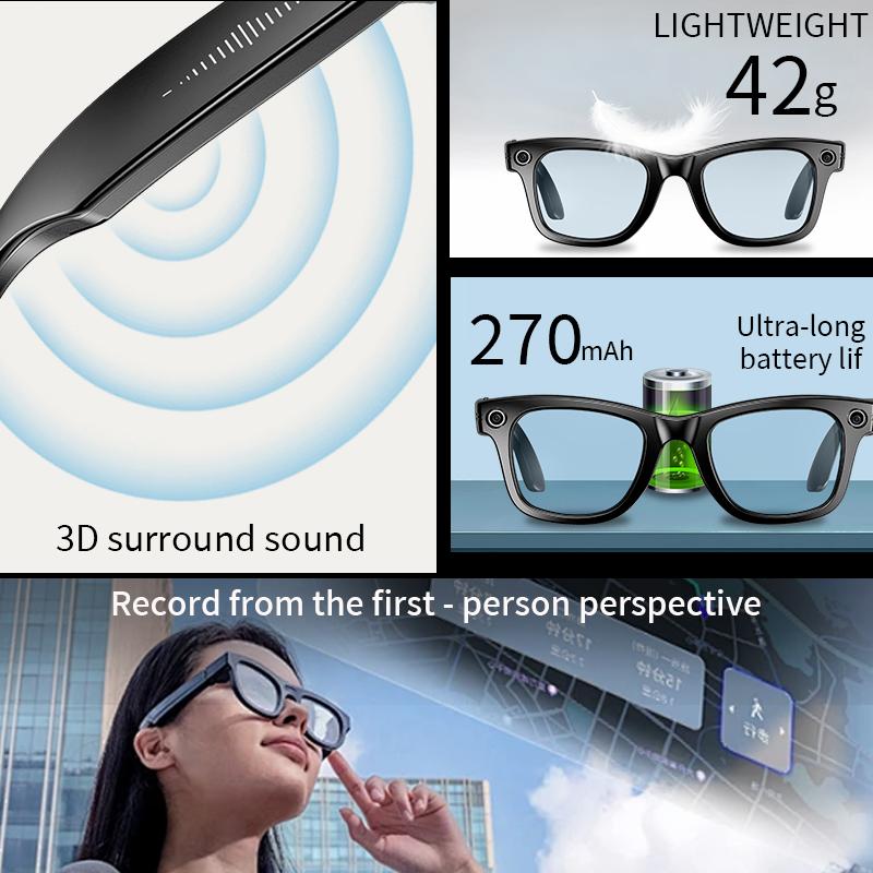 2025 New Upgrade Smart Glasses With Camera Video Recording AI Photo Recognition Bluetooth Call Translation Voice Sunglasses Men Dustproof Memory Phone Portable Wearable Change Color Lens