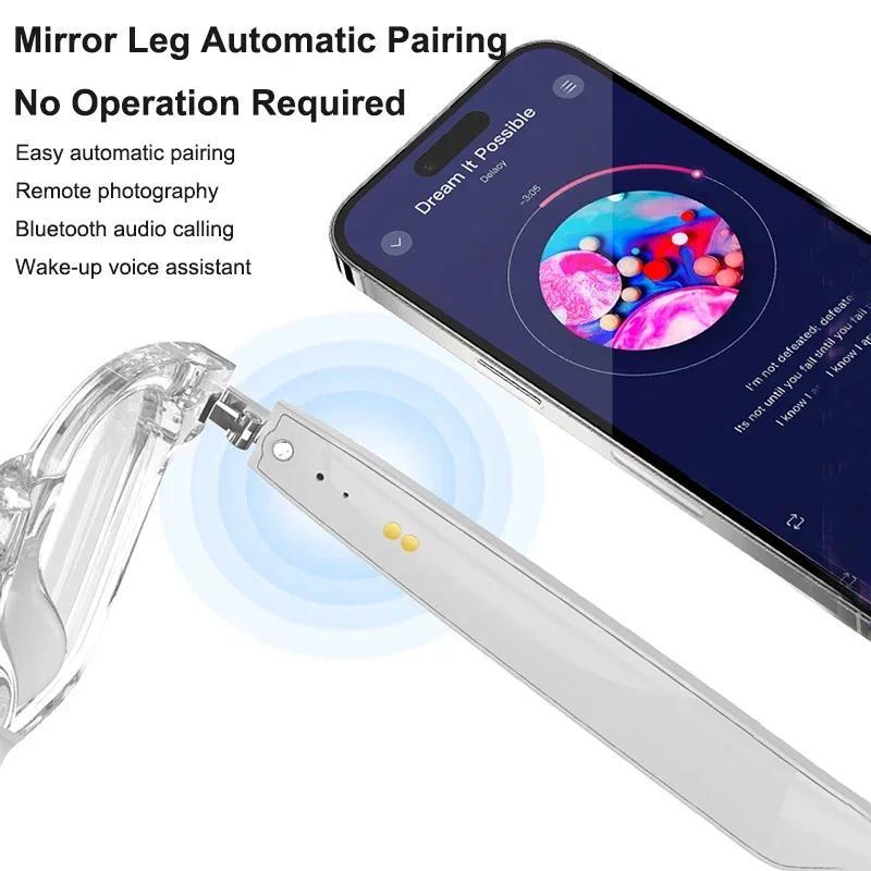 AI Real-time Translation Smart Glasses Wireless Bluetooth Call & Voice Assistant Touch Control Glasses with Mic Speaker Earphone Automatic Wearable Water Proof Chargeable D Style Full Frame