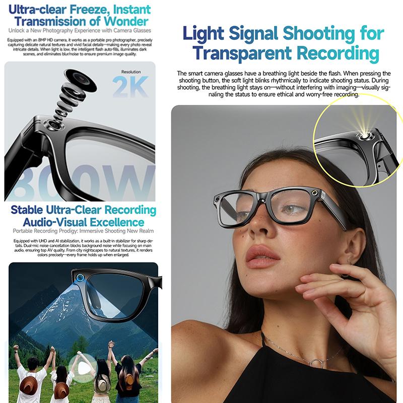 2025 AI Smart Camera Glasses 8MP Video Recording  Al Voice Translation Bluetooth Call Music Sunglasses Men Women Smart Glasses Wearable - Image 4