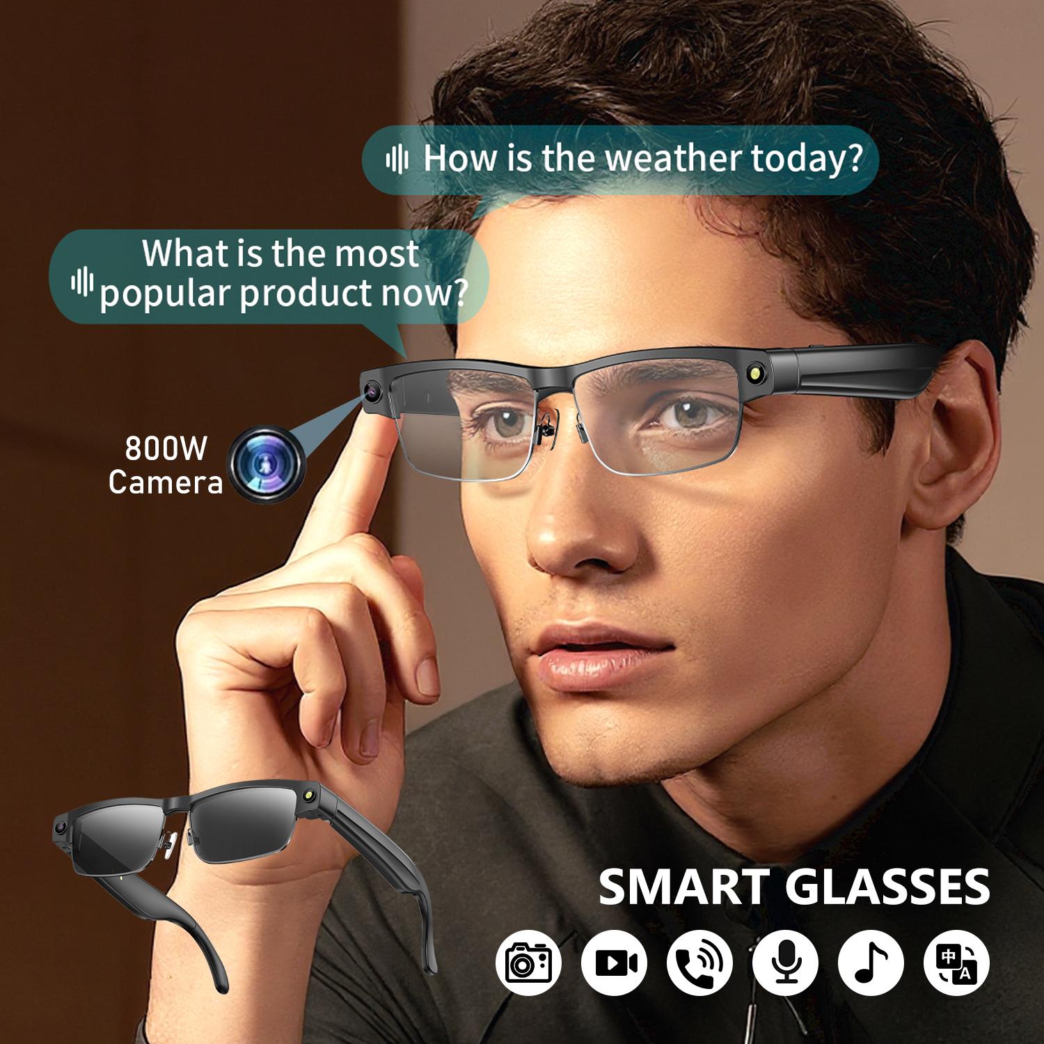 Camera Smart Glasses Photo Video Record BT Call Music Playback Smart Glasses Al Object Recognition Voice Assistant Sunglasses Bluetooth Android Magnetic Memory Wearable