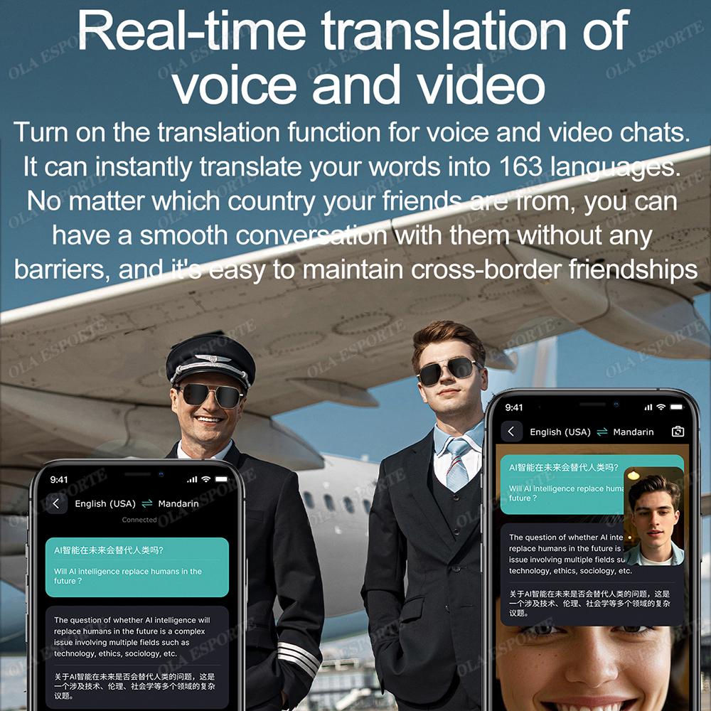 AI Smart Translation Glasses Bluetooth Call Remote Music 163 Video Online Language Translator Voice Note UV400 Sunglasses 2025 - Image 2