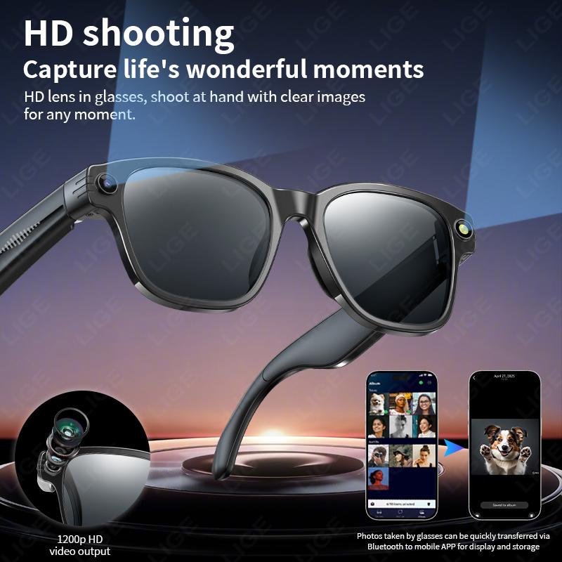 LIGE Smart AI Glasses 800W Pixel Shooting Camera HD Photo Video Voice Call Translation Waterproof Bluetooth Chat Sunglasses New - Image 2