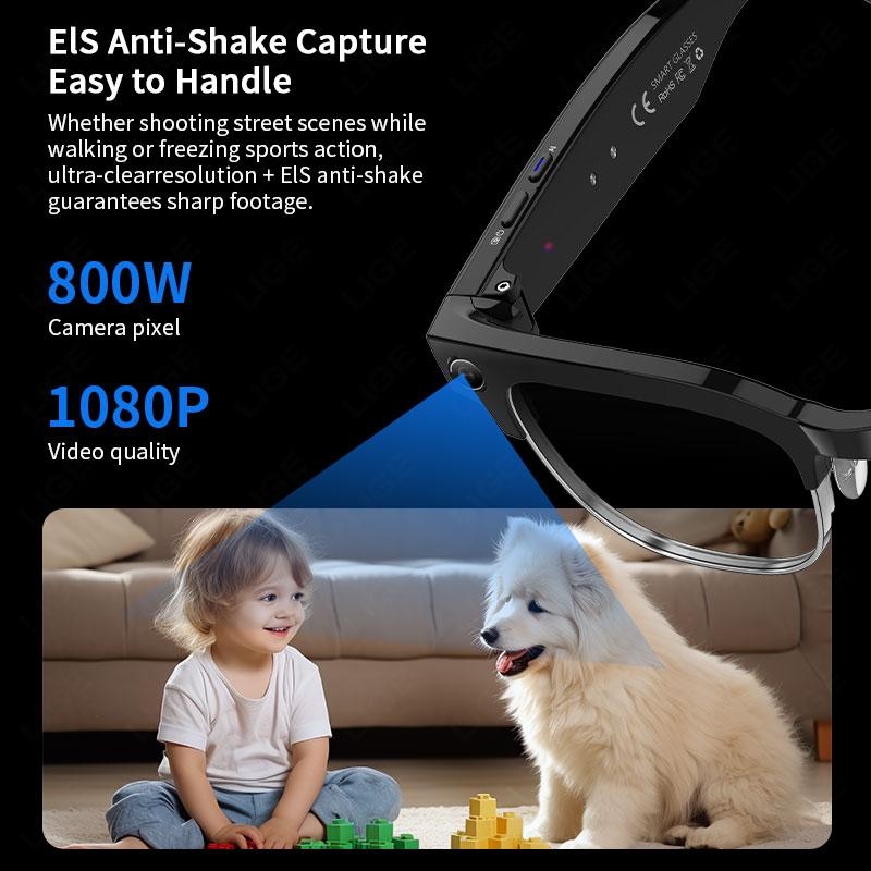 AI Smart Glasses with 8MP Camera Anti-shake Video Recording Languages Translation Sunglasses Bluetooth Call Music Play Men Wome