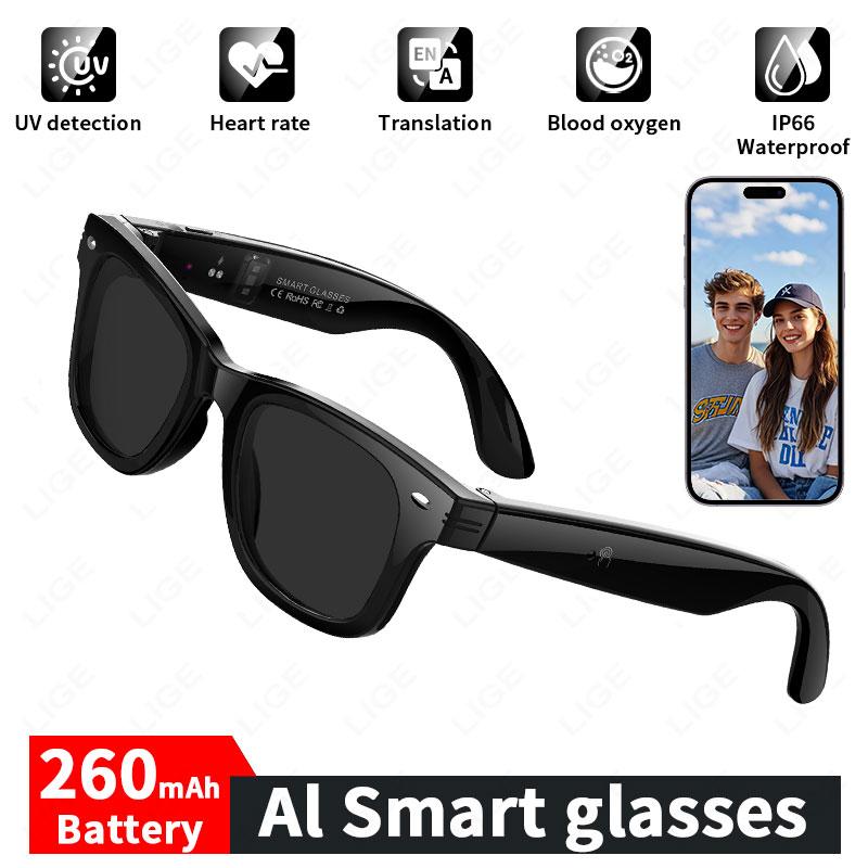 Smart glasses with AI camera and new video features, intelligent two-way translation, smart sunglasses, compatible with Google, equipped with a camera, suitable for men