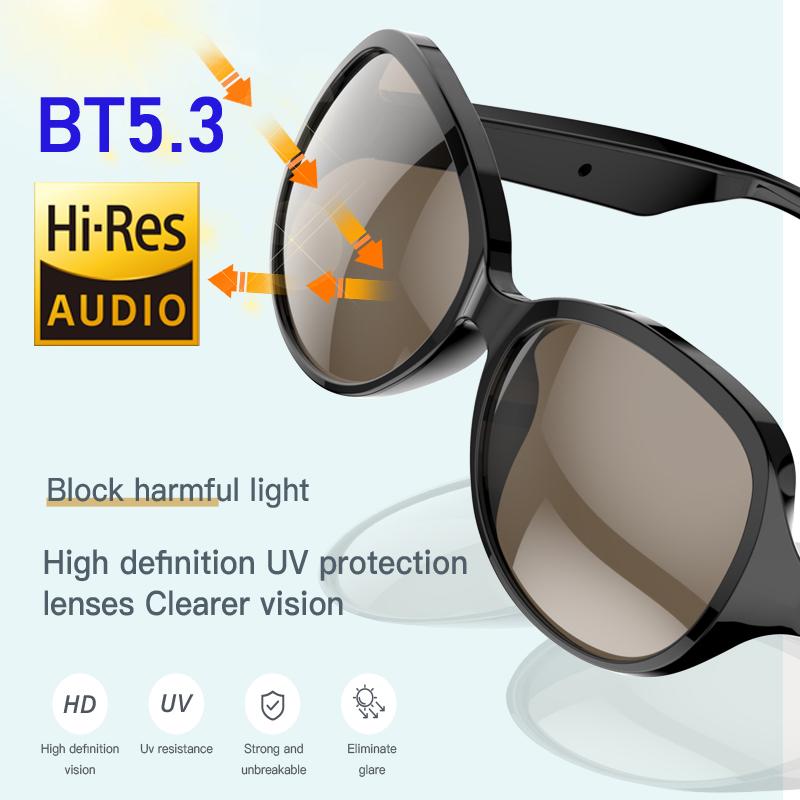 Smart Glasses Wireless Bluetooth V5.3 Sunglasses Outdoor Sports Call Music Black Technology Headphones Suitable for Women