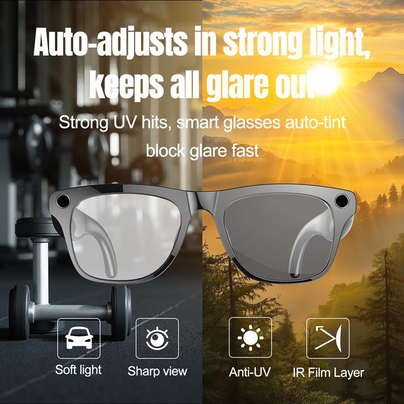 Smart Glasses, AI Technology, 4K HD Photochromic, Video Recording, Wireless Bluetooth Calling, Voice Assistant, Music Translation