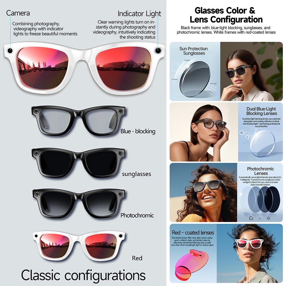 2026 New 800W AI Camera Smart Glasses Color-Changing Men Translation Glasses Waterproof Call Photo Video Recording Sunglasses
