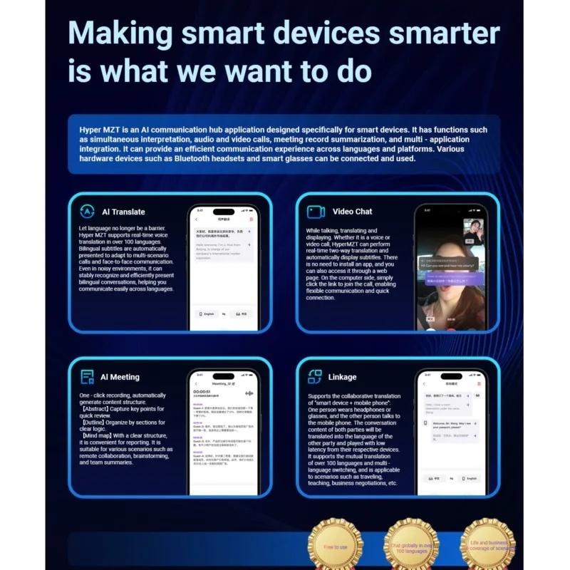 Smart glasses, 2026 collection, AI translation, supports over 100 languages, answers calls, plays music, noise reduction, BT lighting, TWS glasses, suitable for men and women