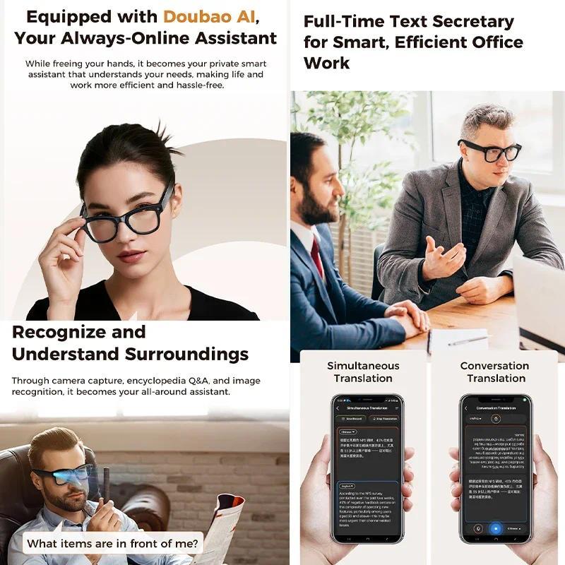 Smart glasses, AI voice assistant, 4K HD camera, photo taking, music, real-time translation and recognition, dual lenses, blue light blocking glasses, launched in 2026