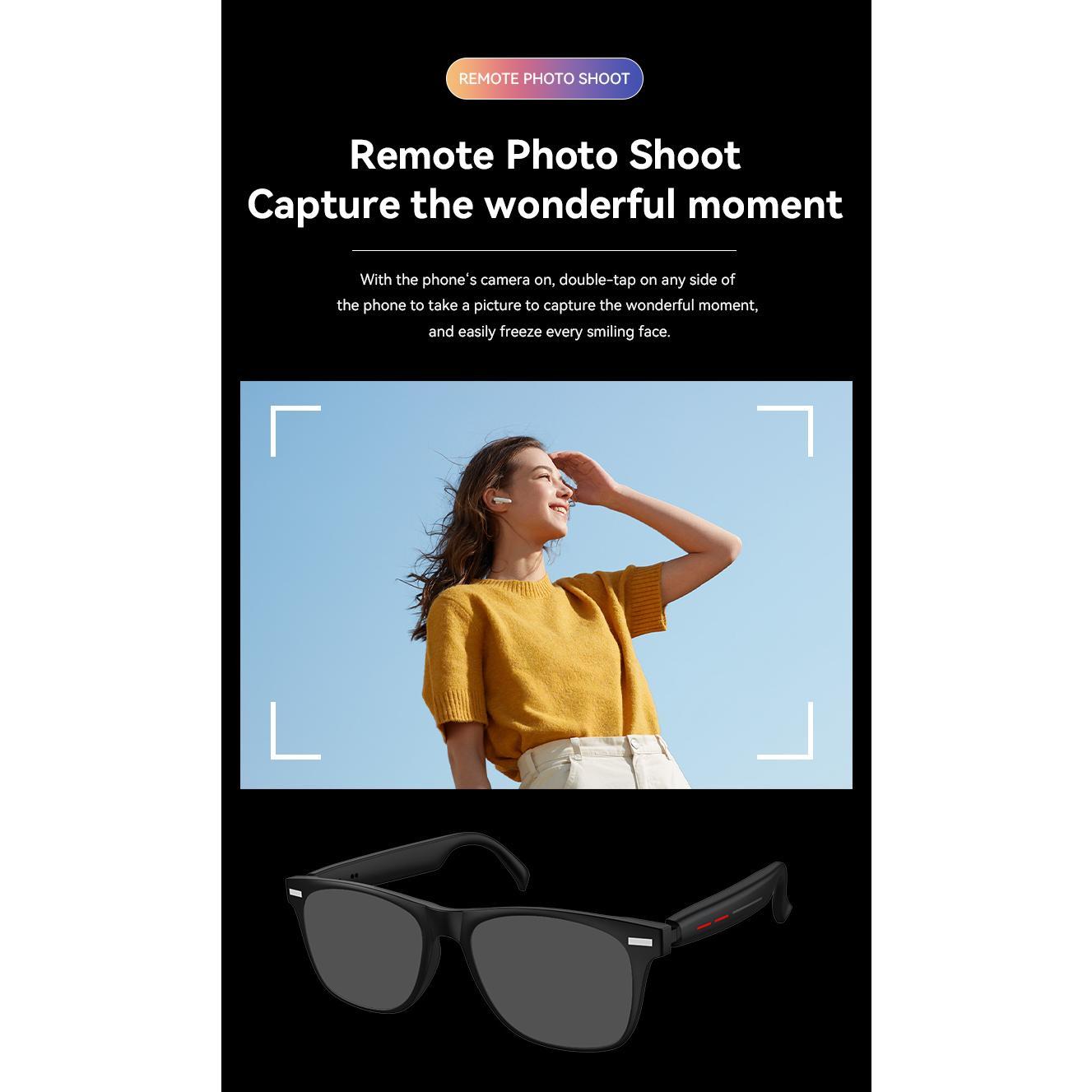 Smart Glasses Bluetooth Call Music Remote Camera Shoot Stereo Mic Men Touch Sunglasses AI Voice Assistant For Android IOS Phone