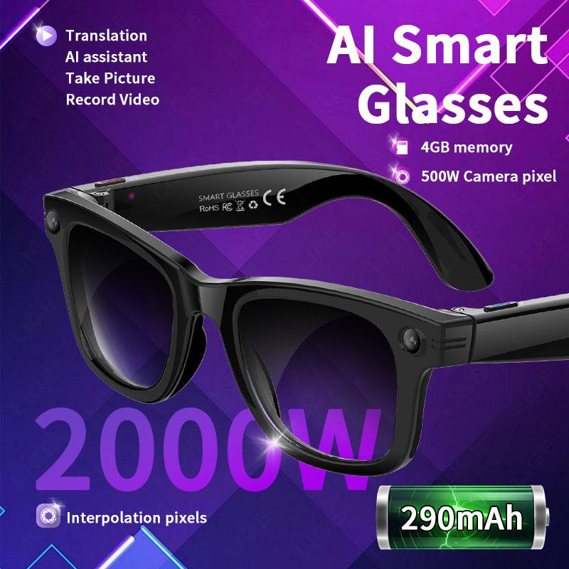 AI Smart Glasses 5 Million Pixels Recording Videos Photo Recognition Answer Translation 290mAh IP66 Waterproof Bluetooth Glasses