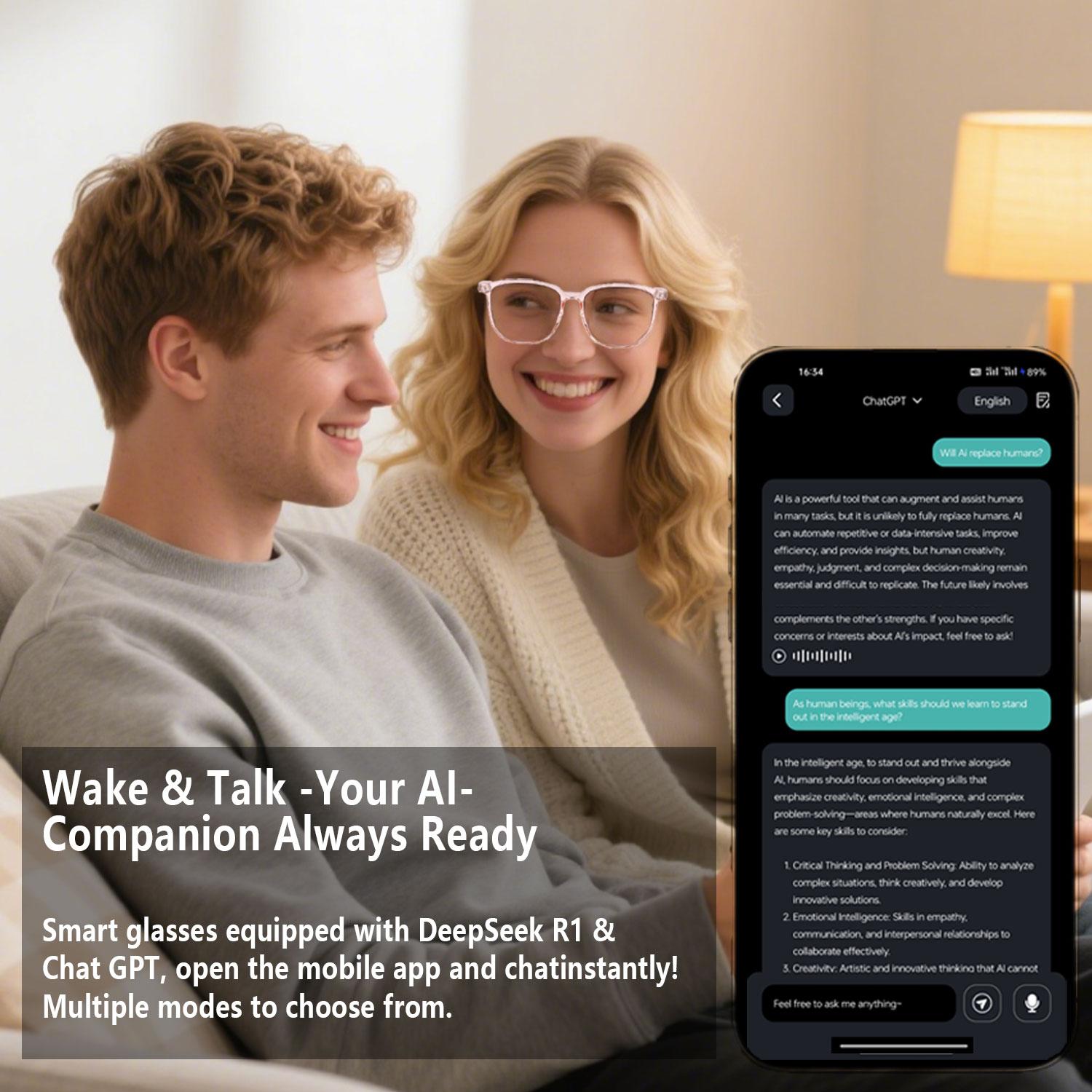 AI Voice Sunglasses with Real-Time App Control, Supporting Translation in Over 160 Languages, Light-Sensitive Photochromic Lenses