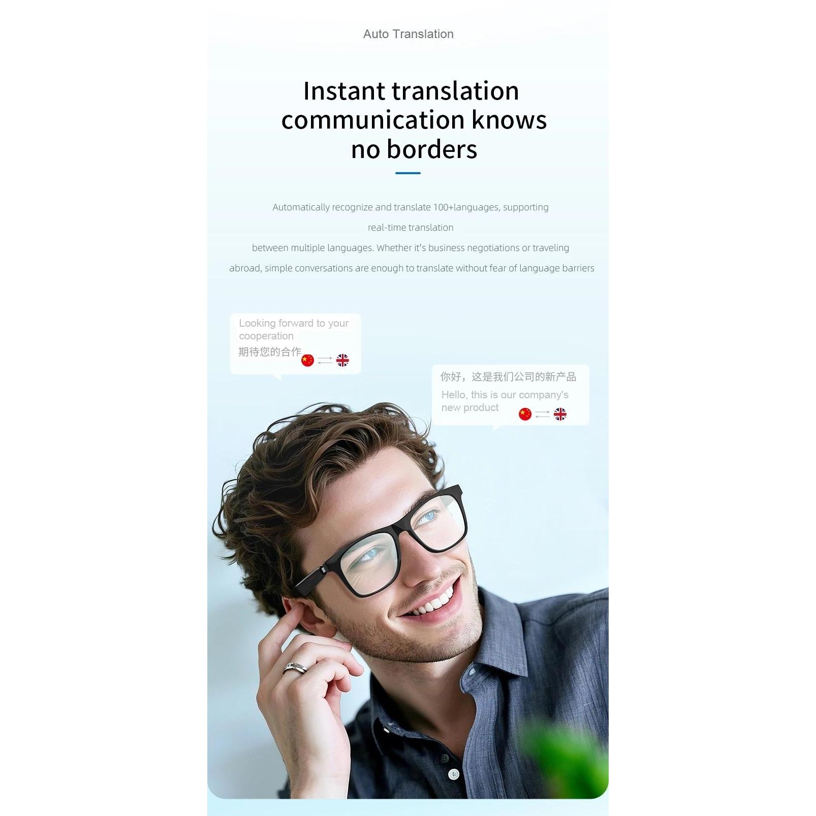 Smart Glasses  Remote Shoot Bluetooth Music Driving Headphones Call Sunglasses AI Voice Assistant Binaural Touch For Men