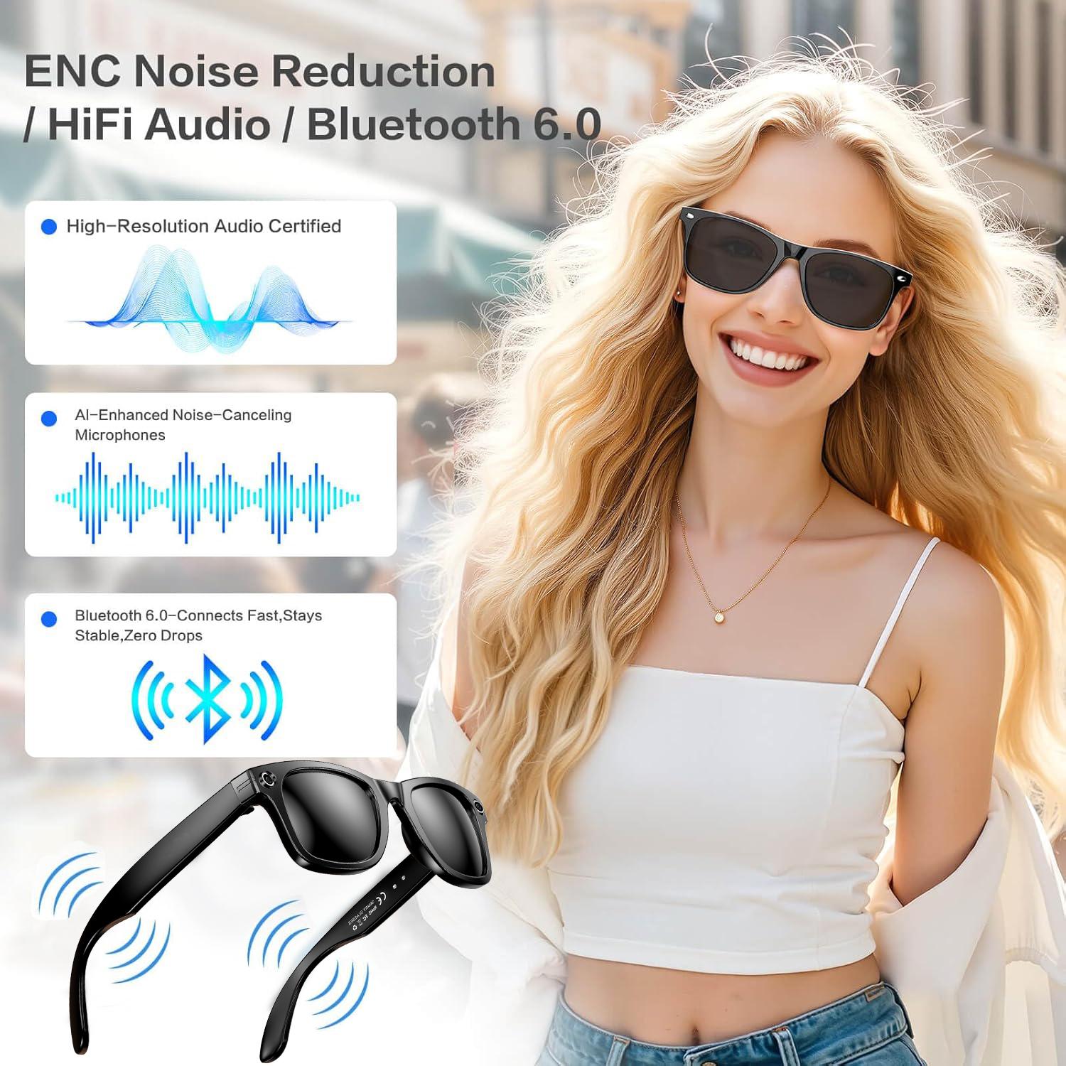 Smart Glasses, 800W Camera, For Women, Video Recording, AI Photo Recognition, Eyewear, Earphones, Call Translation, Voice Sunglasses, For Men