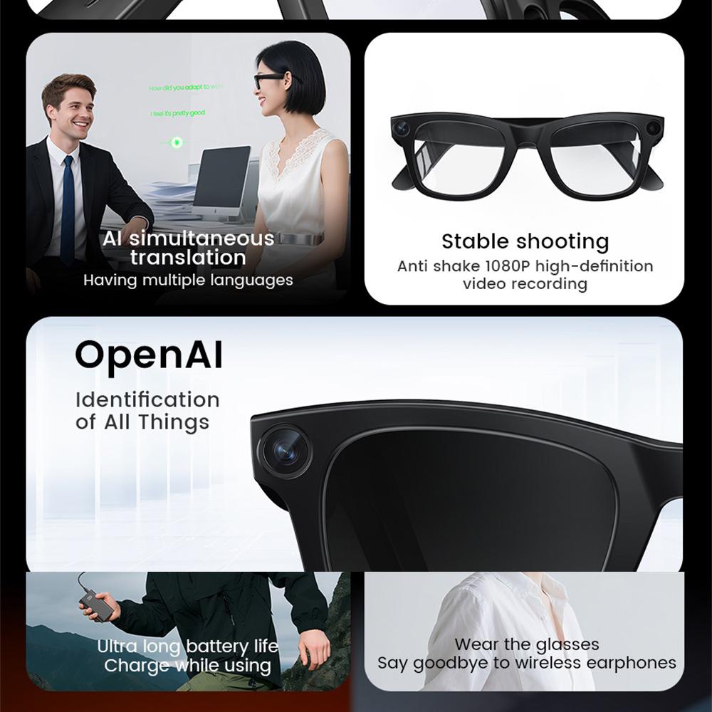 Smart Glasses, AI Technology, Color Changing, Real-Time Translation, 800W Camera, Bluetooth Calling, Sunglasses, Suitable for Men and Women, Video Player and Music, Games