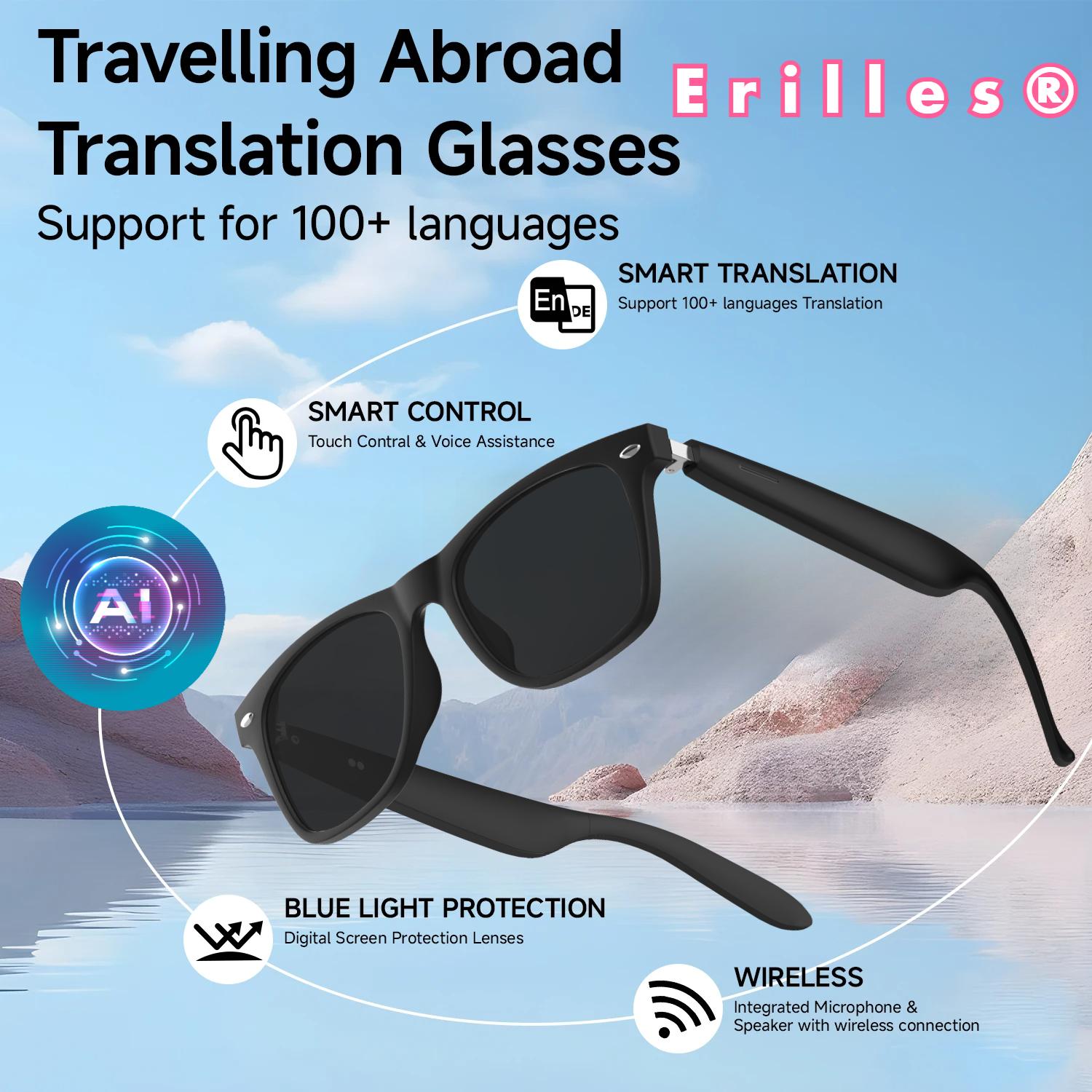 Smart glasses, new AI translation, Bluetooth headphones, UV protection lenses, connective frame, suitable for outdoor sports, sunglasses, launched in 2025