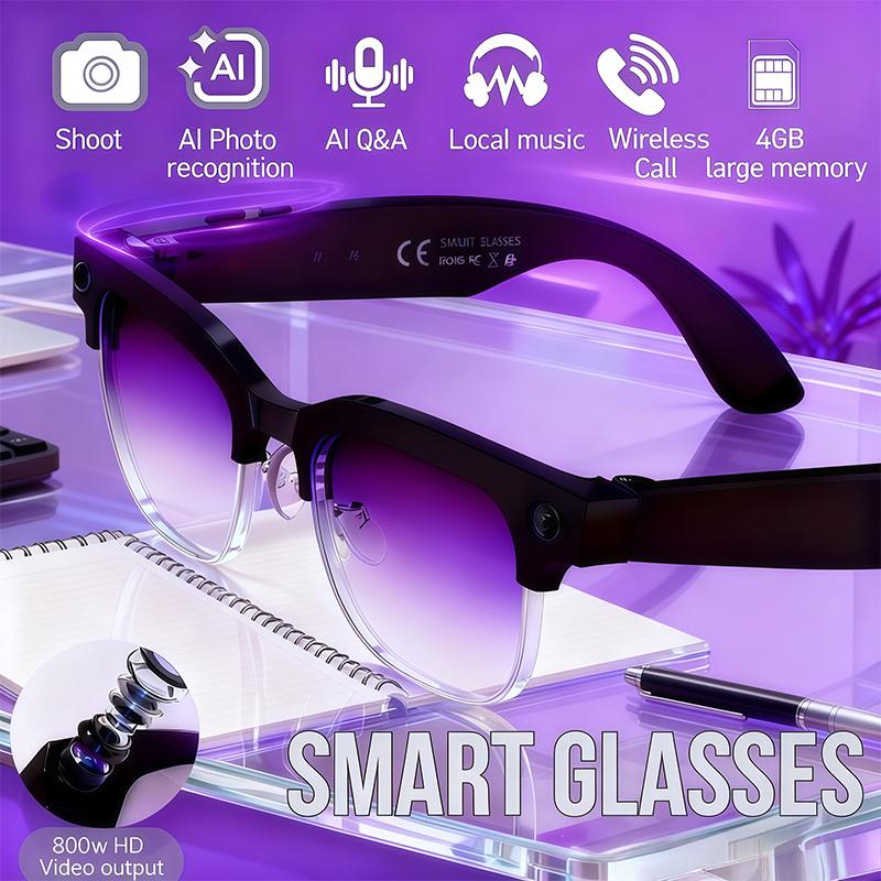 Business Routine  800W Camera AI Glasses Men Color-Changing Smart Translation Glasses Photo Video Recording Call Smart Sunglasse
