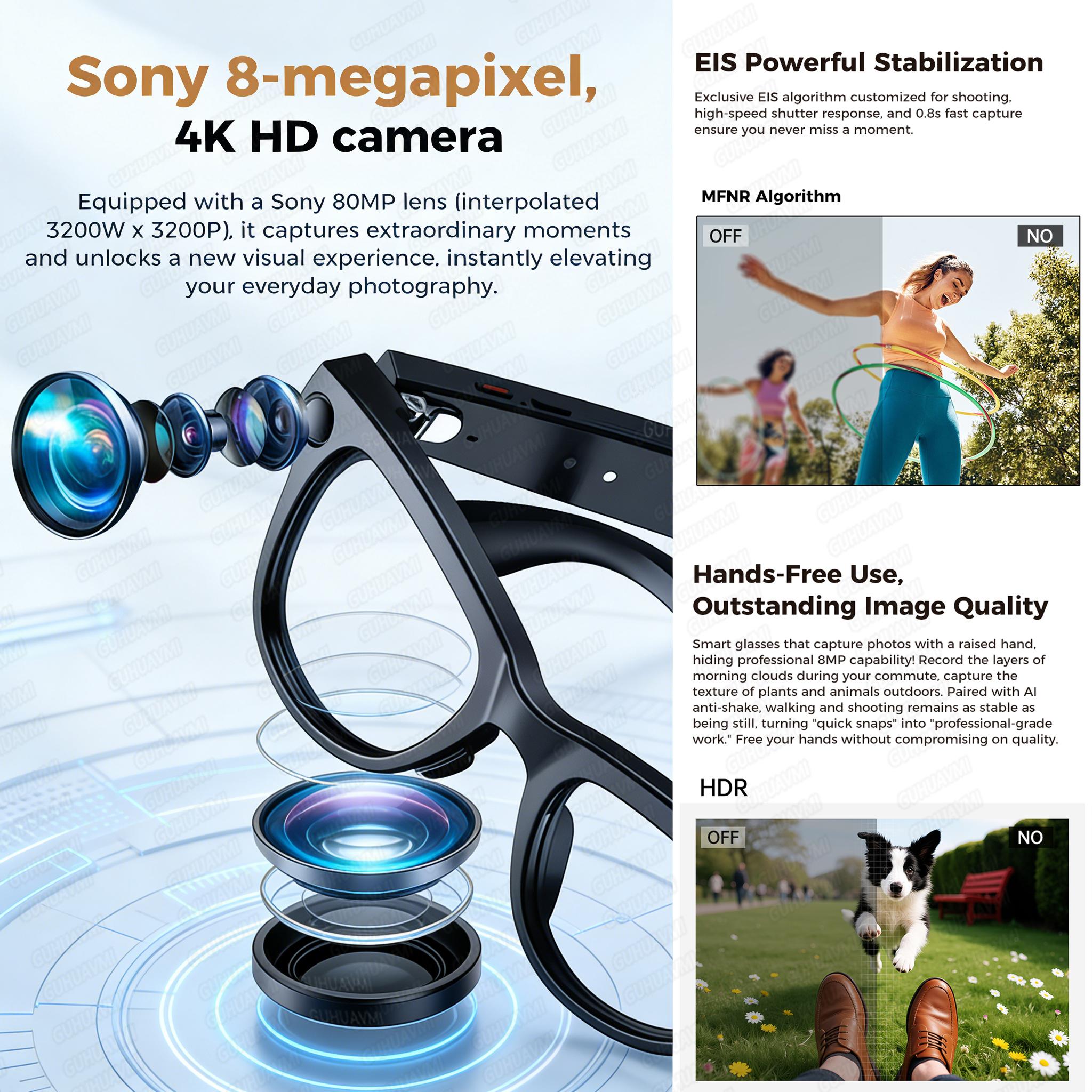 Smart glasses, 800W, 4K camera, designed for men, perfect for video recording, 3600mAh backup battery, supports translation in 120 languages, music glasses, designed for women, new in 2026