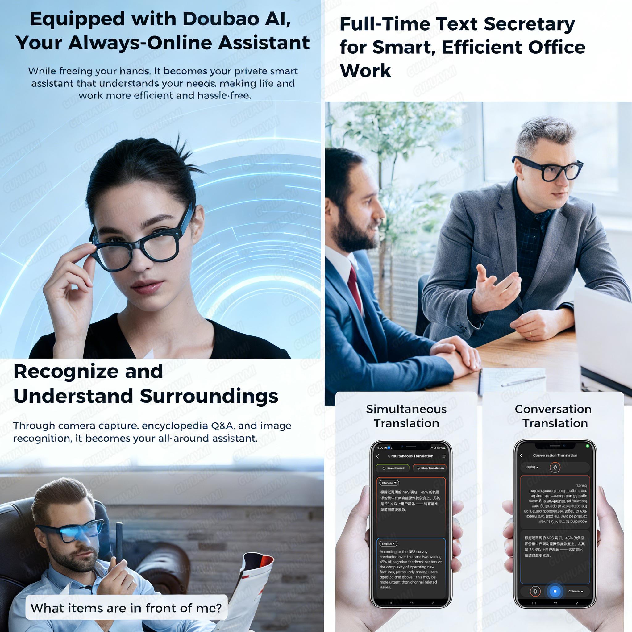 Smart glasses, 800W, 4K camera, designed for men, perfect for video recording, 3600mAh backup battery, supports translation in 120 languages, music glasses, designed for women, new in 2026