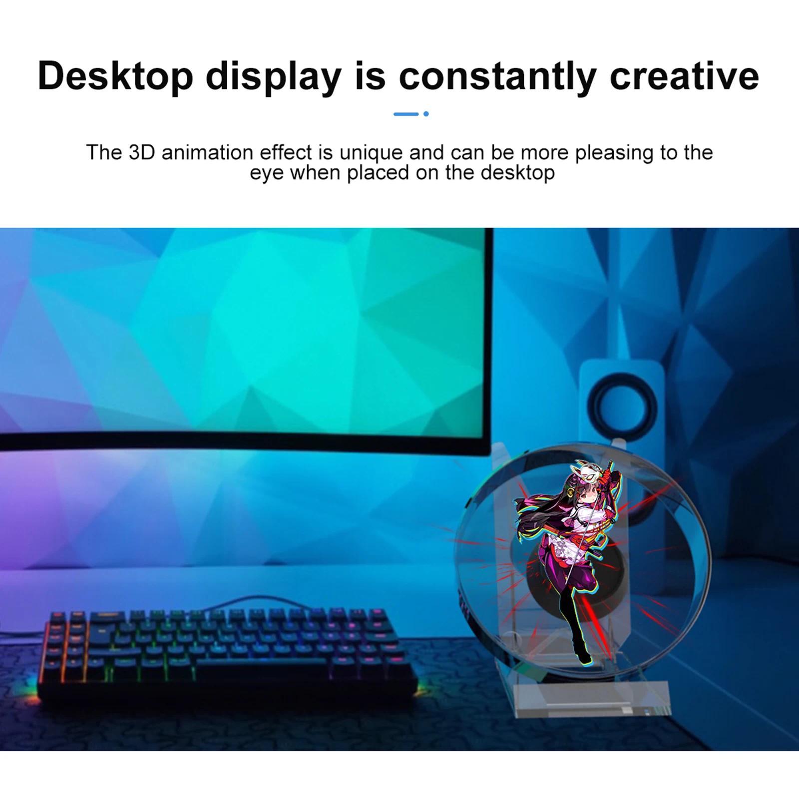 LED Advertising Machine Hologram Picture Video Display Remote Control with Stand Mini 3D Holographic Projector Fan Desktop