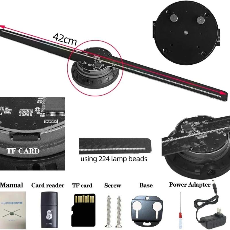 Hologram Fan, 3D, 42 cm, 3D Holographic Projector, Advertising Light, HD Holographic Projector, Suitable for Shops, Bars, Parties, Christmas